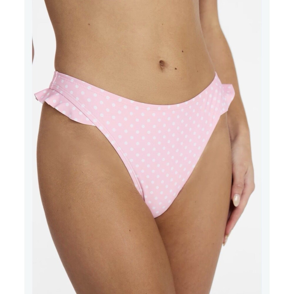 Pink Polka Dot Bikini Swim Bottom Whimsical Fairy Cheeky High Leg Women's XL NWT